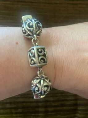 Brighton adjustable Sterling Silver Filigree Charm Bracelet - Silver